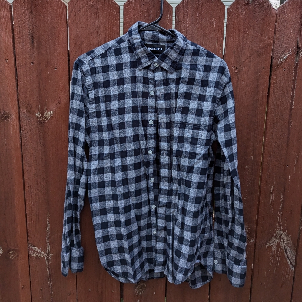 Bonobos Black And Grey Checkered Shirt - Medium - Slim Fit